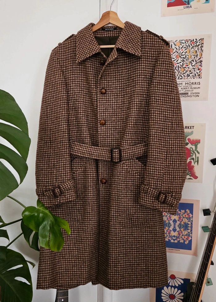 Manteau long pied de poule 100% laine
