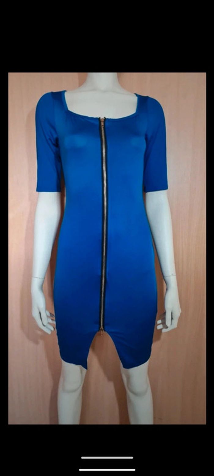 Robe moulante bleu fermeture éclair