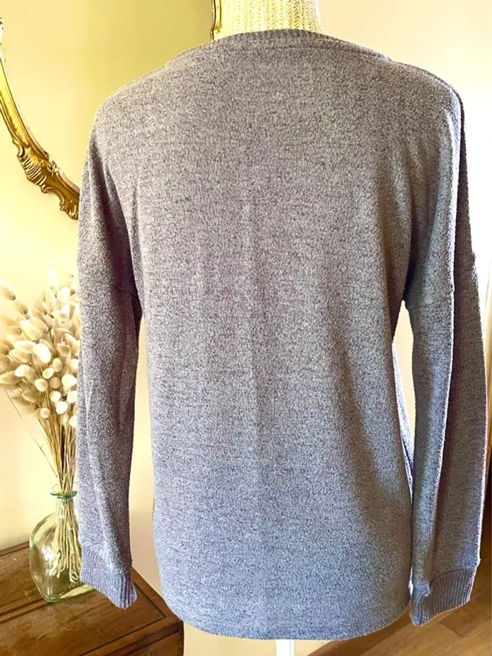 Pull fin gris col rond manches longues basique cosy - photo numéro 5
