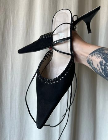 Mules lacets type kitten heels cuir vintage y2k made in Spain - Pointure 39