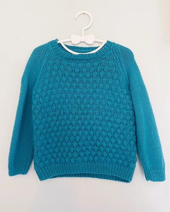 Pull bleu canard en mailles torsadées 3 ans - Créatrice ( fait main )