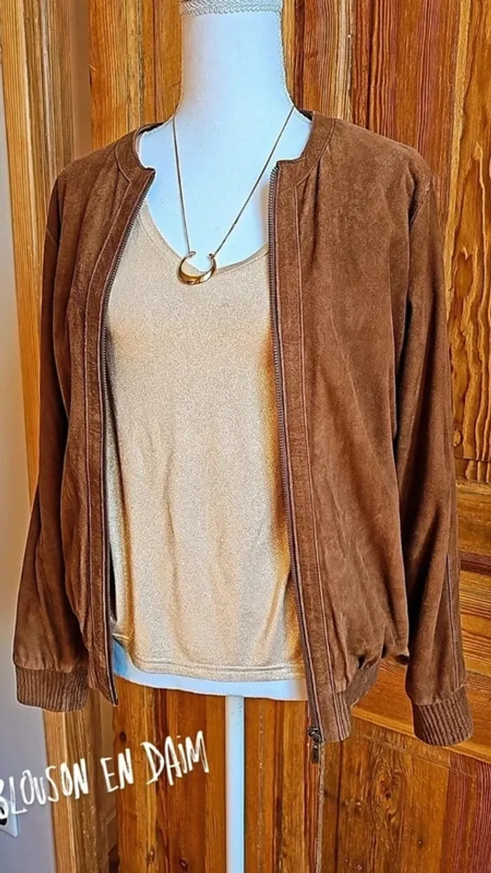 Blouson en daim marron 100% cuir