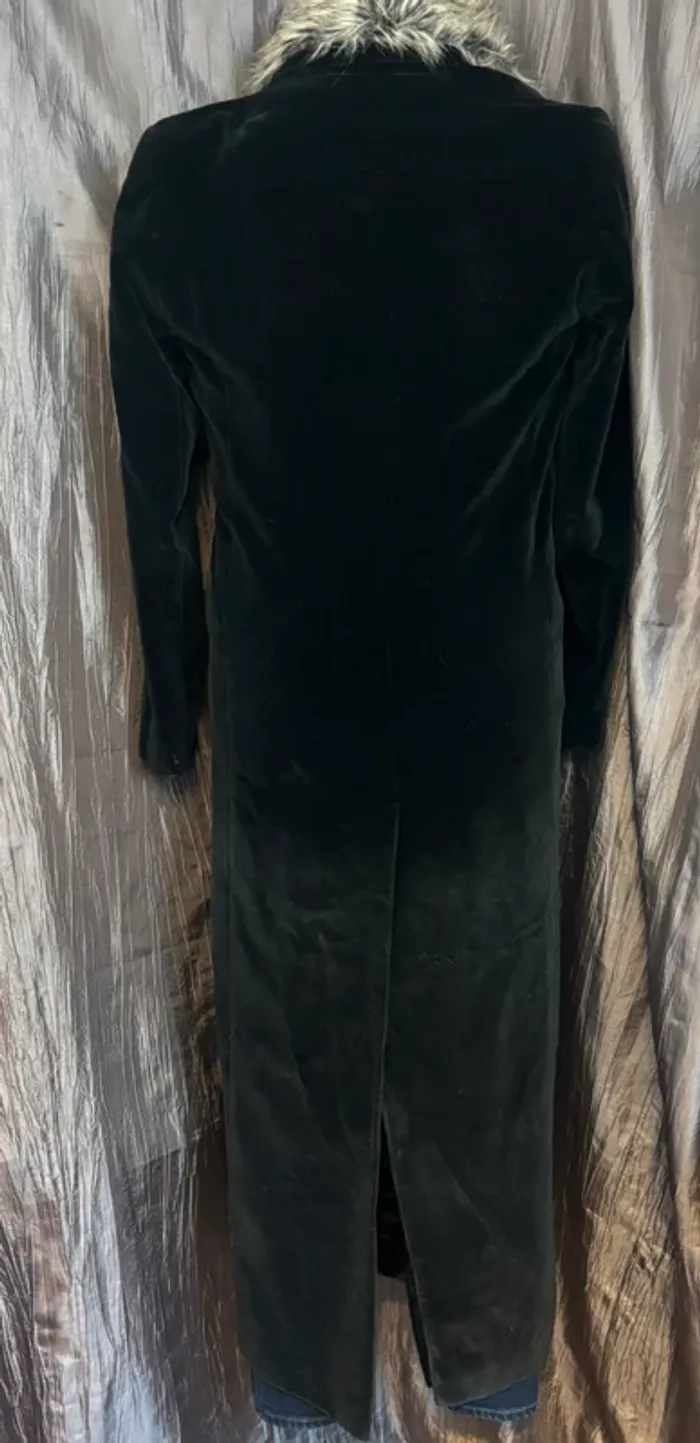 Superbe manteau long vintage style 70/80 Wallis en velours noir et fausse fourrure L/XL - photo numéro 3
