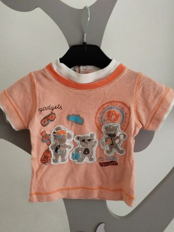 Tee-shirt manches courtes à rayures blanches et orange Knot so bad taille 6 mois
