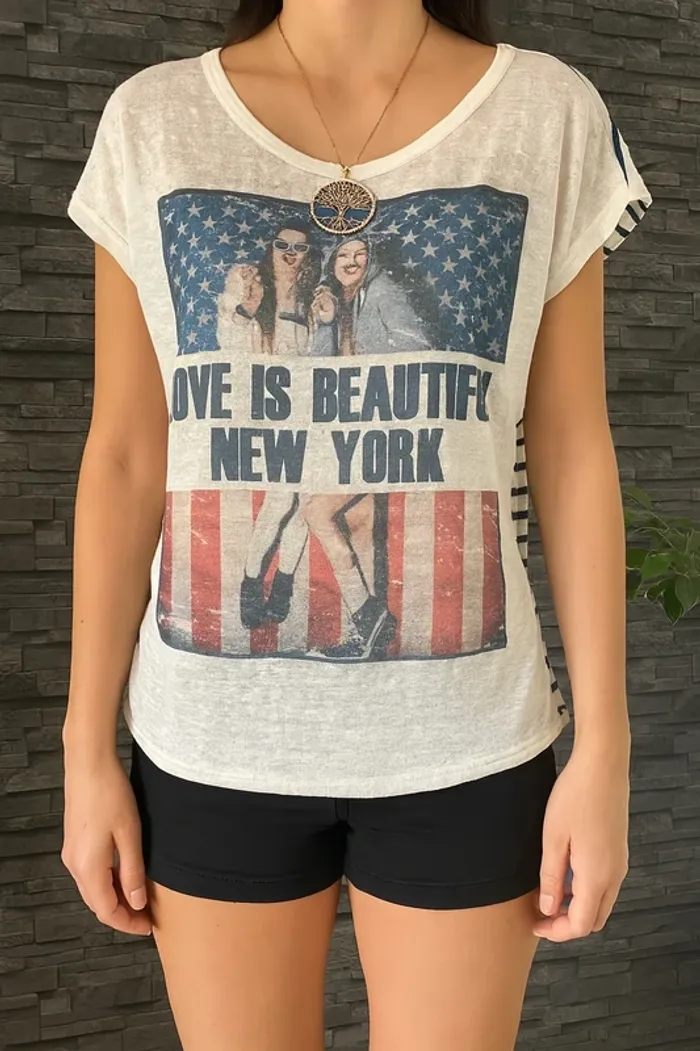 🇺🇸T-shirt tendance femme Love is Beautiful New York– Taille 40 TBE 🇺🇸