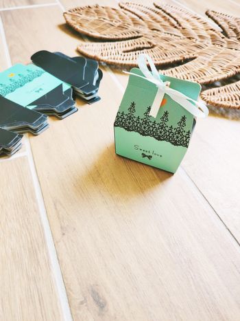 🎊Lot de 29 Boîtes/ contenants à dragées vert d'eau et noir Sweet love avec rubans neuves