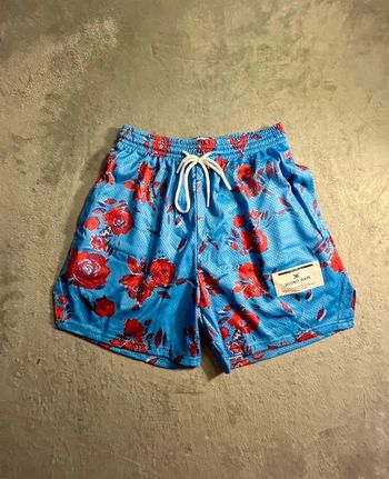 Short en mesh motif flower bleu et rouge Ryoko Rain California Style – Taille L