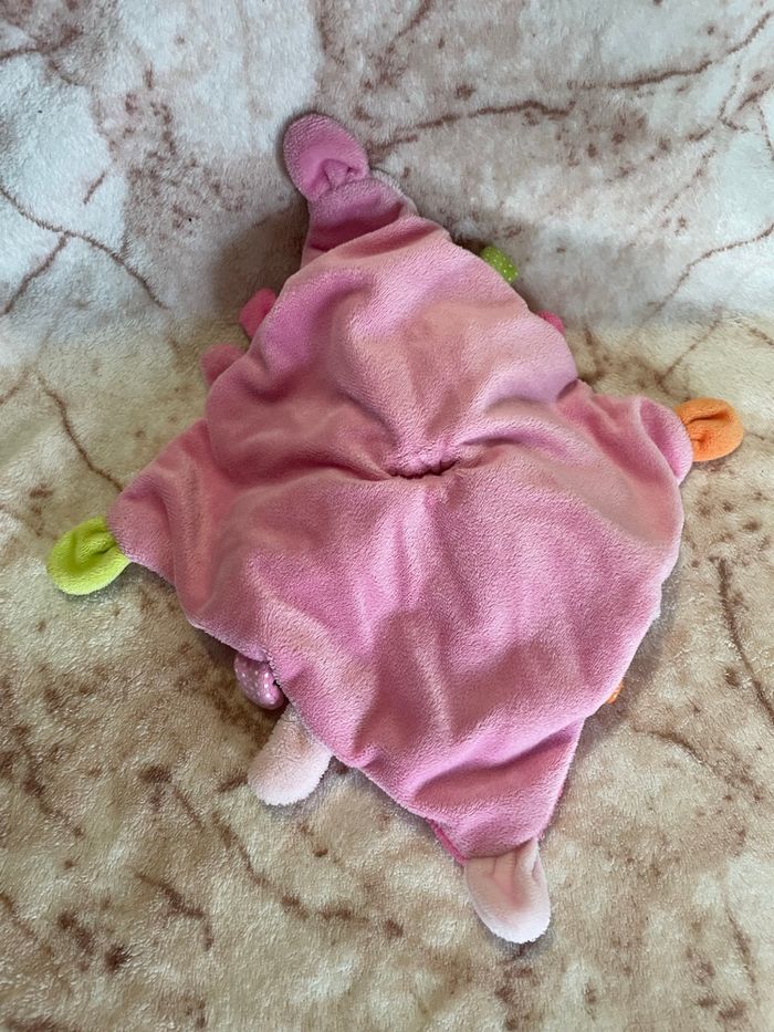 Doudou plat vache rose orange foulard vert oiseau en cage Nicotoy - photo numéro 2