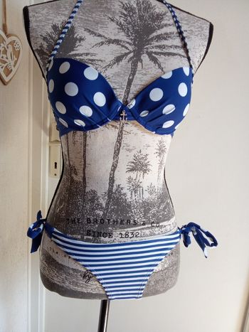 maillots de bain 2 pièces femme, marine, bleu, blanc, taille S ou 36,38