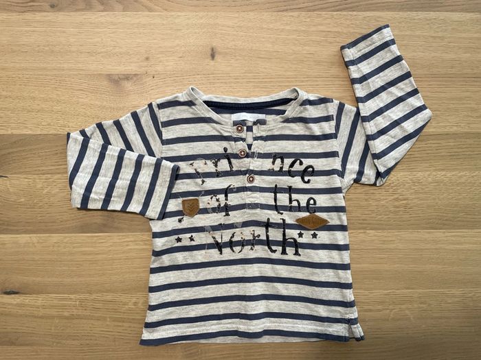 T-shirt manches longues gris rayé bleu gémo 24 mois
