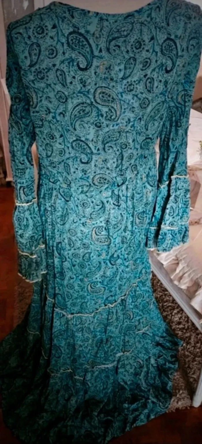 Robe bohème longue vert bleu canard avec ponpons Anisa Taille S/M (grand) Neuve - photo numéro 7