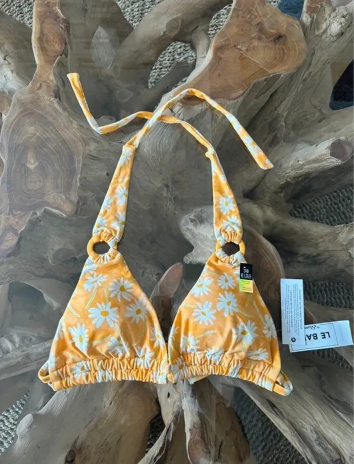 Haut de maillot de bain Etam jaune fleur triangle