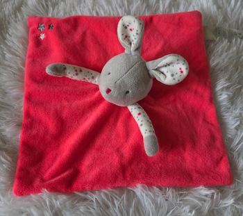 Doudou Lapin carre plat fushia - Etoiles - Obaibi