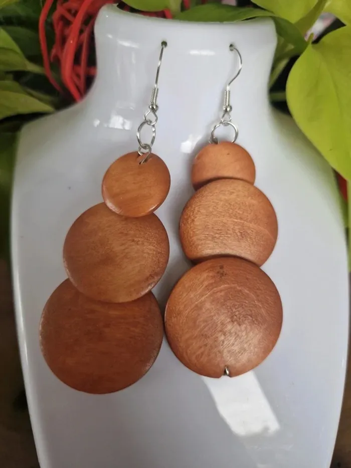 Boucles d'oreilles fantaisies ronds en bois