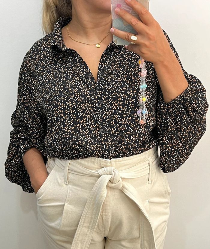 Chemise Vila Imprimée Fleurs Manches Bouffantes Taille 38 - photo numéro 2