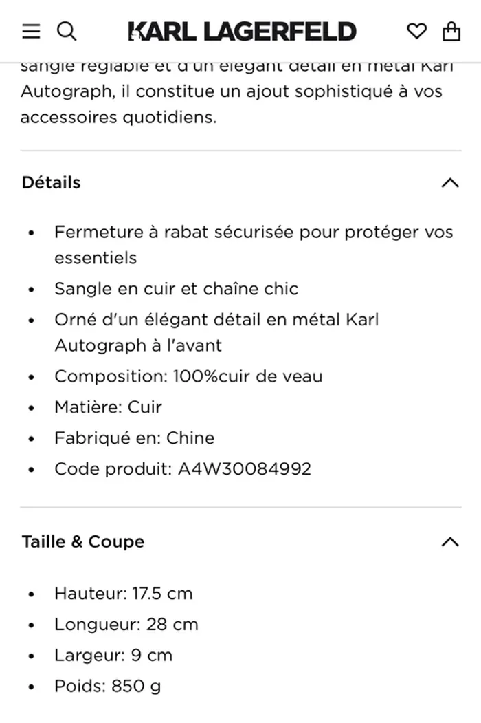 Sac bandoulière Karl Lagerfeld Noir Neuf - photo numéro 9