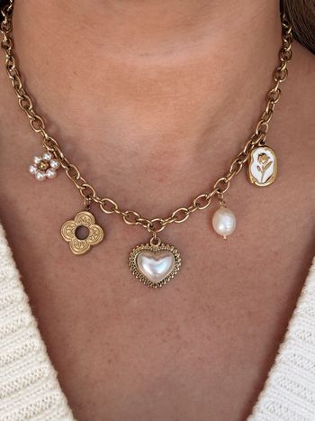 Collier acier inoxydable cœur perlé 