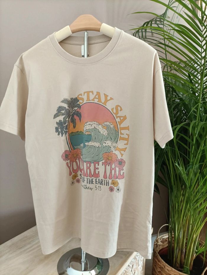 T-shirt beige imprimé Plage Vagues - photo numéro 2