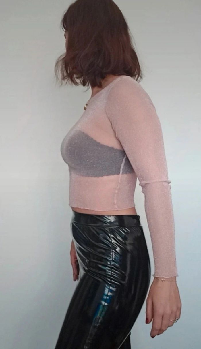 Haut voile transparent pailleté Bershka XS - photo numéro 3