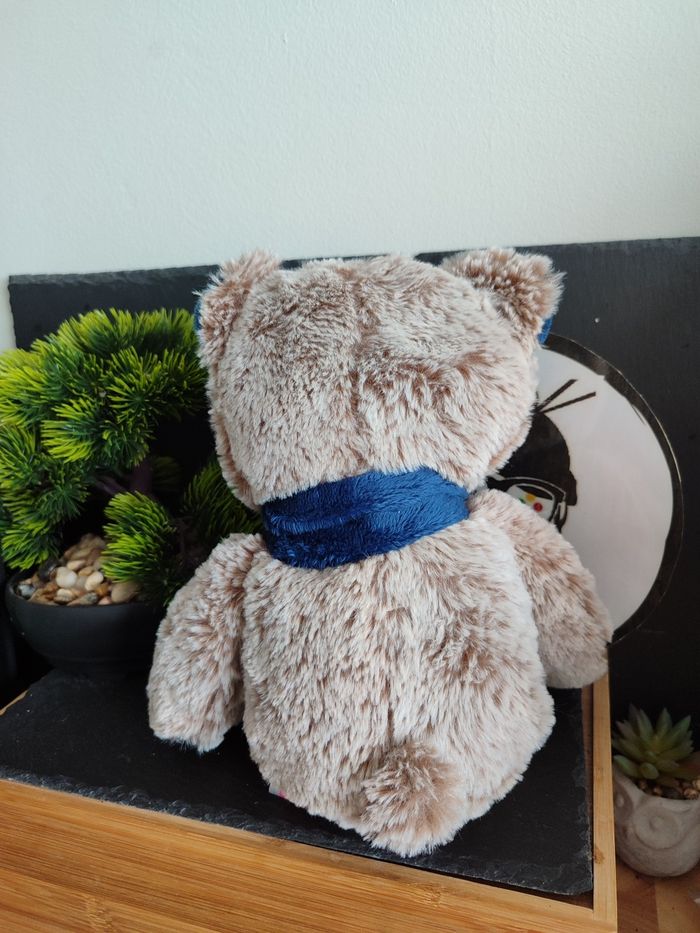 Peluche ours marron echarpe bleue Etoiles Françoise Saget blanc rouge PE0256 - photo numéro 2