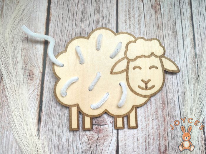 Plaque mouton  motricité fine Montessori en bois – Activité sensorielle enfant – Jouet éducatif – DIY tissage fleurs laine chenille - photo numéro 3