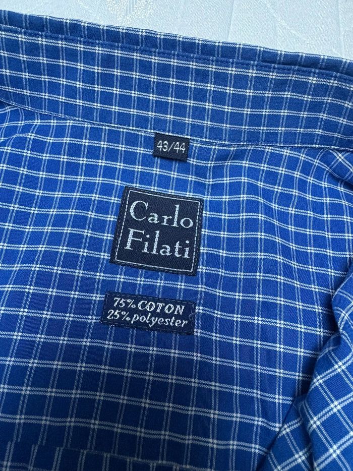 Chemise à  carreaux bleu marine Carlo Filati Taille 43/44 - photo numéro 6