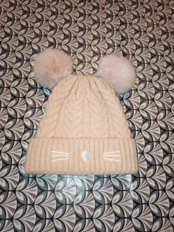 Bonnet fille pompons oreilles chat NEUF