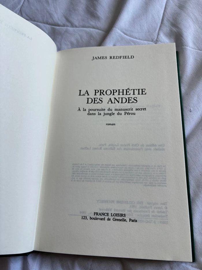 Livre La Prophétie des Andes – James Redfield – Édition France Loisirs – Roman initiatique spirituel - photo numéro 7