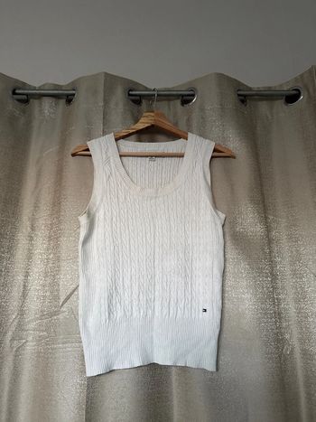 Pull sans manches Tommy Hilfiger femme – blanc torsadé – M