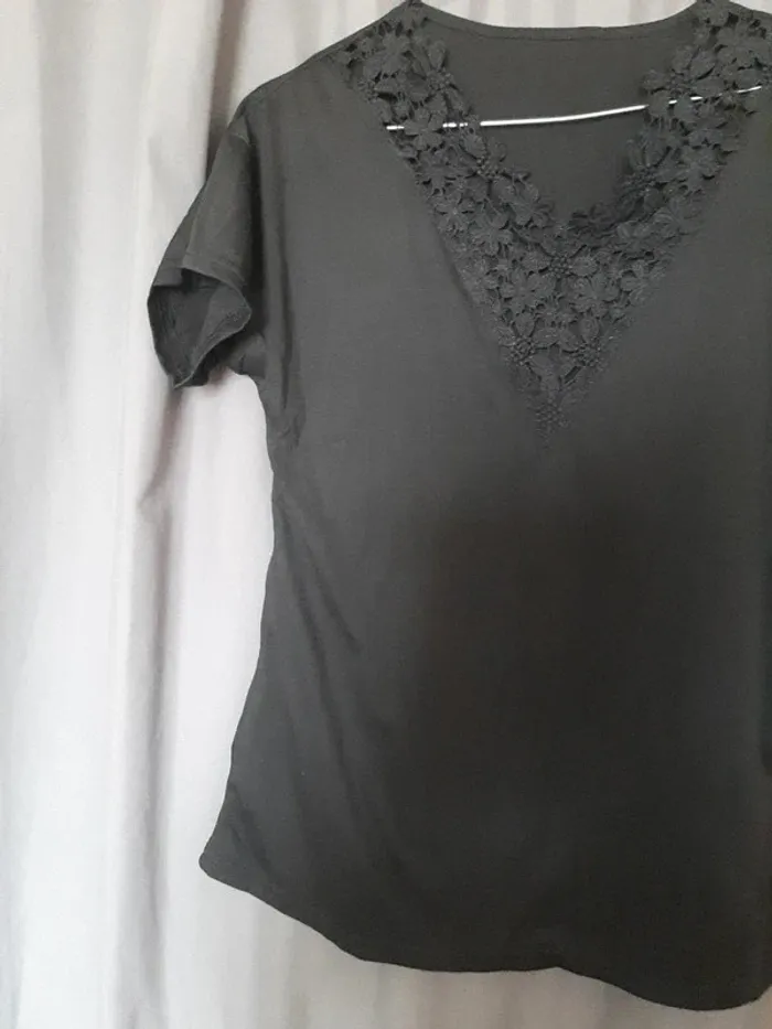 tunique tee shirt  macramé manches courtes noir neuf taille L - photo numéro 4