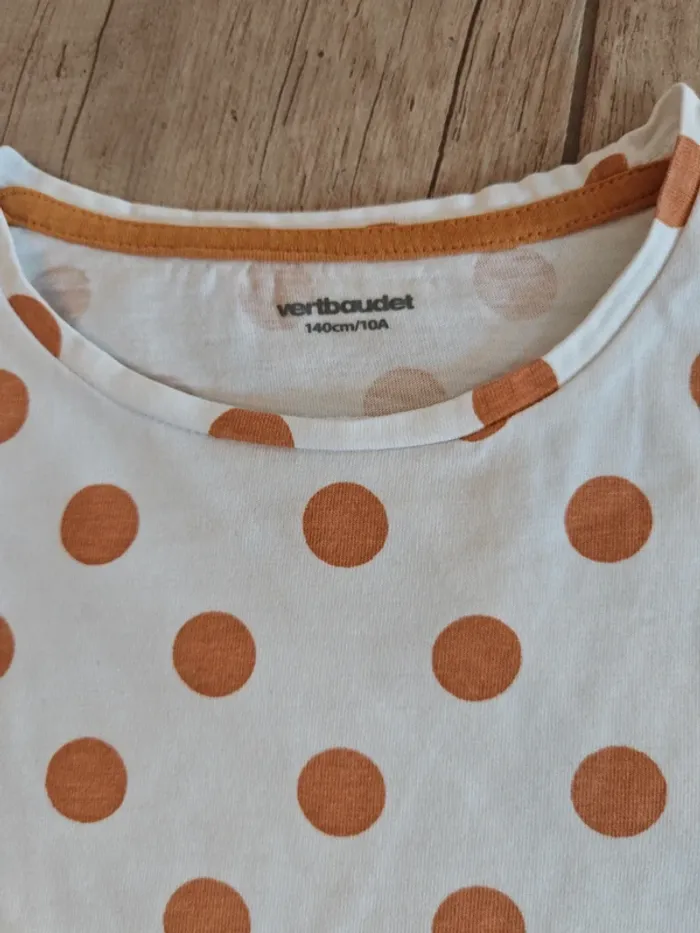 T-shirt manches longues 10 ans blanc à pois doré - photo numéro 2