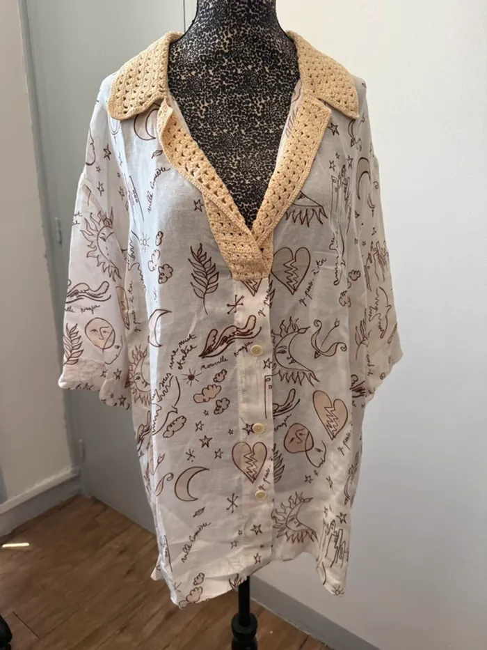Chemise oversize Sandro imprimée – Col crochet – Taille S/M – Très bon état