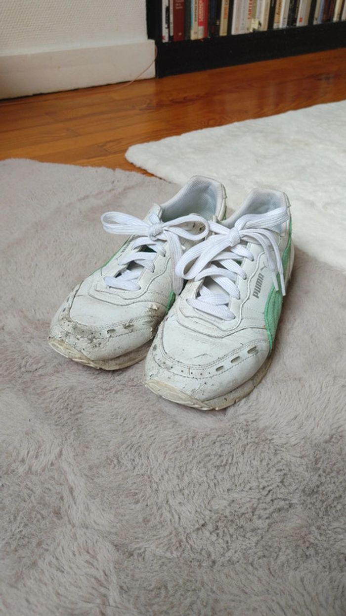 Basket Puma blanc et vert partiellement en cuir - photo numéro 4