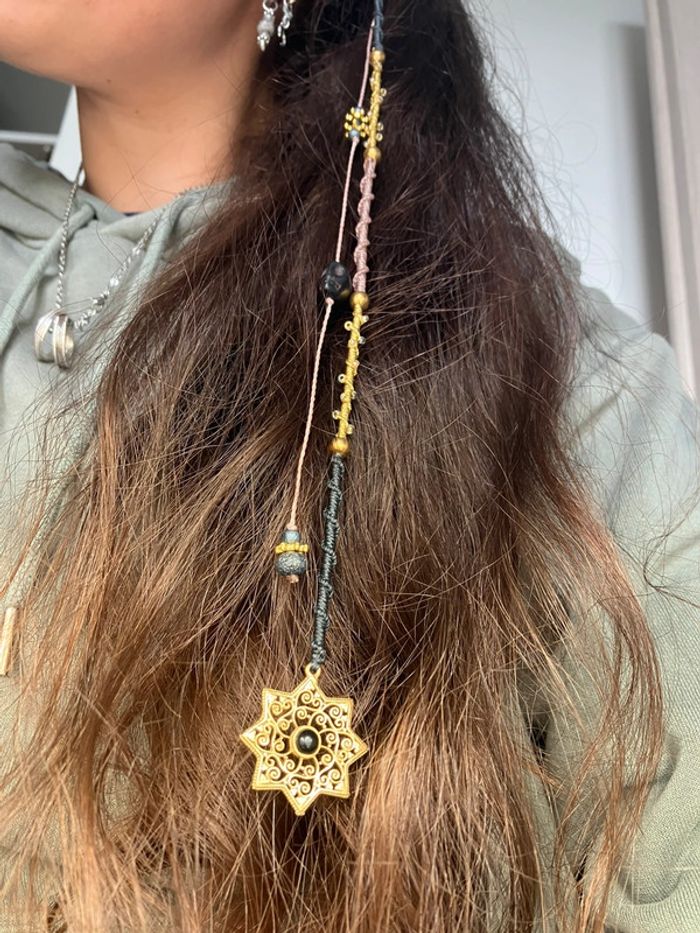 Bijou de cheveux, ateba, macramé pierre Onyx noir - photo numéro 4