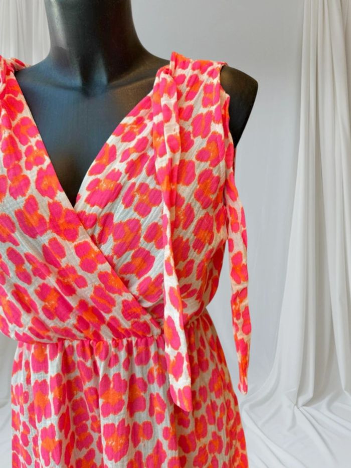 Magnifique robe longue d’été gaz de coton léopard blanc Fushia grande taille 42-46 - photo numéro 2