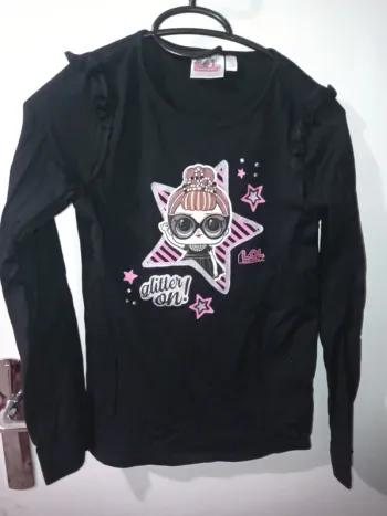 T-shirt manche longue noir motif poupée LOL
