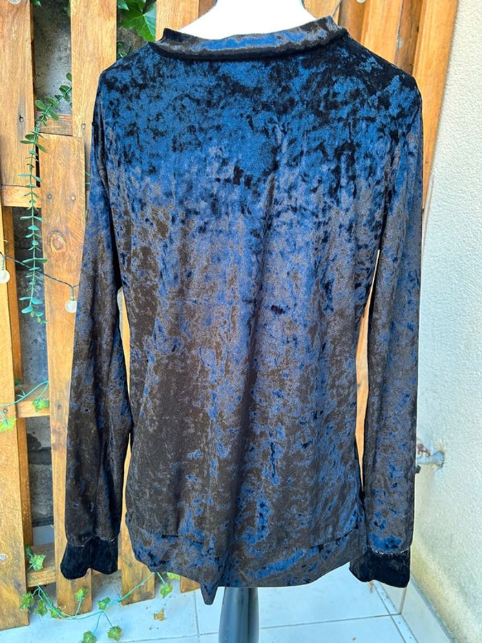 Pull léger t-shirt manches longues en velours frappe noir taille L - photo numéro 5
