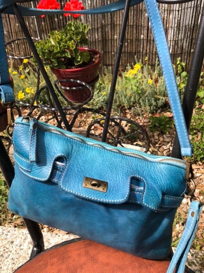 👜 Sac à main pochette bleu turquoise à bandoulière - 100% Cuir - photo numéro 20
