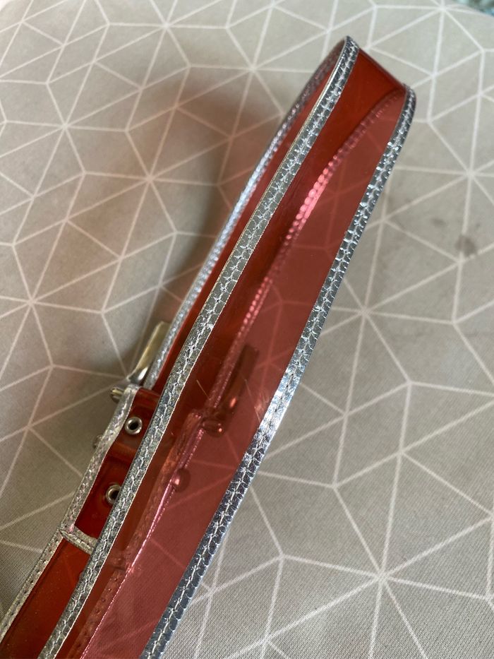 Très belle ceinture vintage plastique rose transparent bordé argenté 34 à 38 - photo numéro 4
