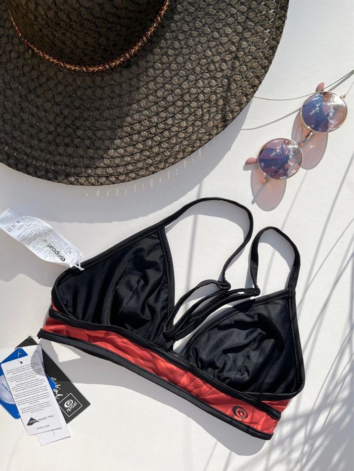 Haut de maillot de bain motif fleurs orange - photo numéro 2