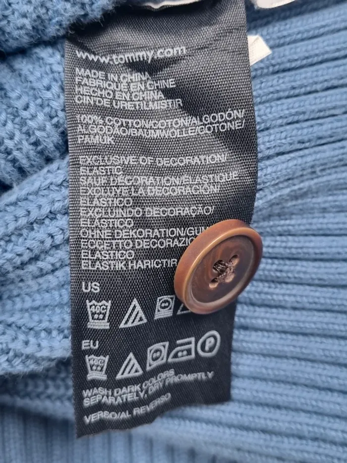 Pull col châle Tommy Hilfiger bleu – Taille M Homme (mesures en photos) - photo numéro 9