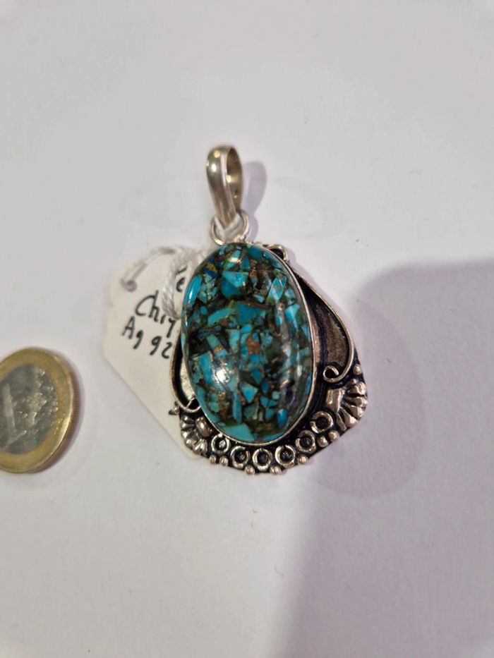 Pendentif Chrysocolle cuivre argent 925 - photo numéro 3