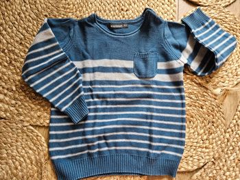 Pull col rond rayé bleu et gris In Extenso 2 ans