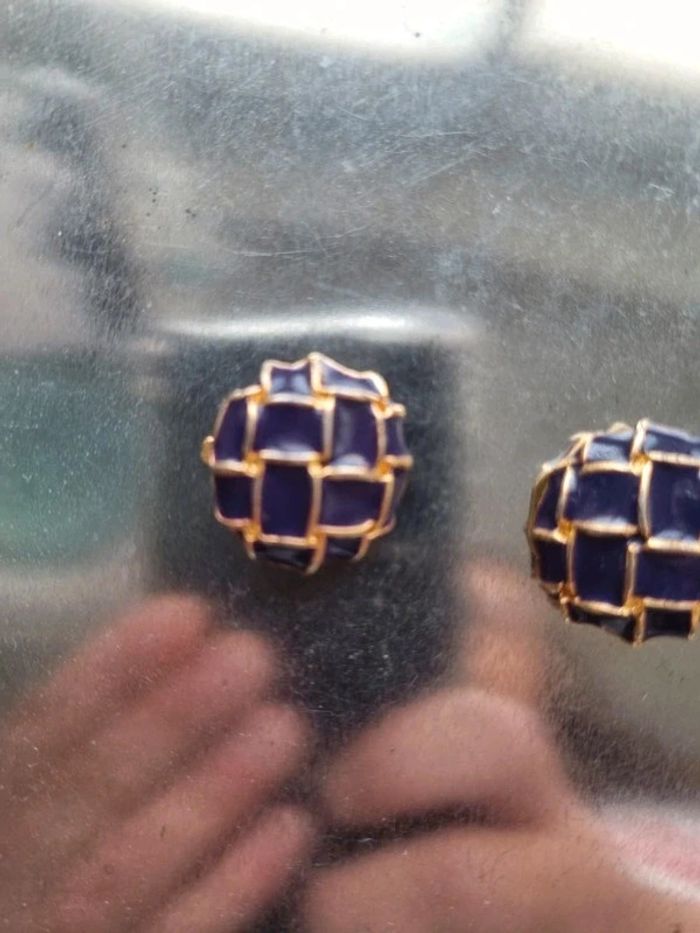 Boucle d'oreille clips vintage violette et doŕé - photo numéro 7
