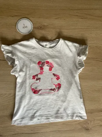 Tee-shirt blanc manche courte volant sequin fille 3 ans LuluCastagnette