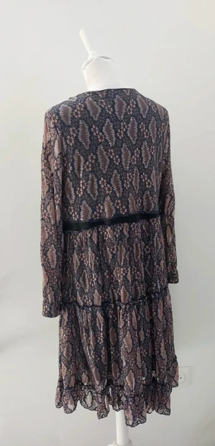 Robe mi-longue décolleté en v manches longues automne-hiver Choklate Paris M - photo numéro 4