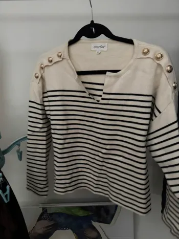 Pull beige marinière