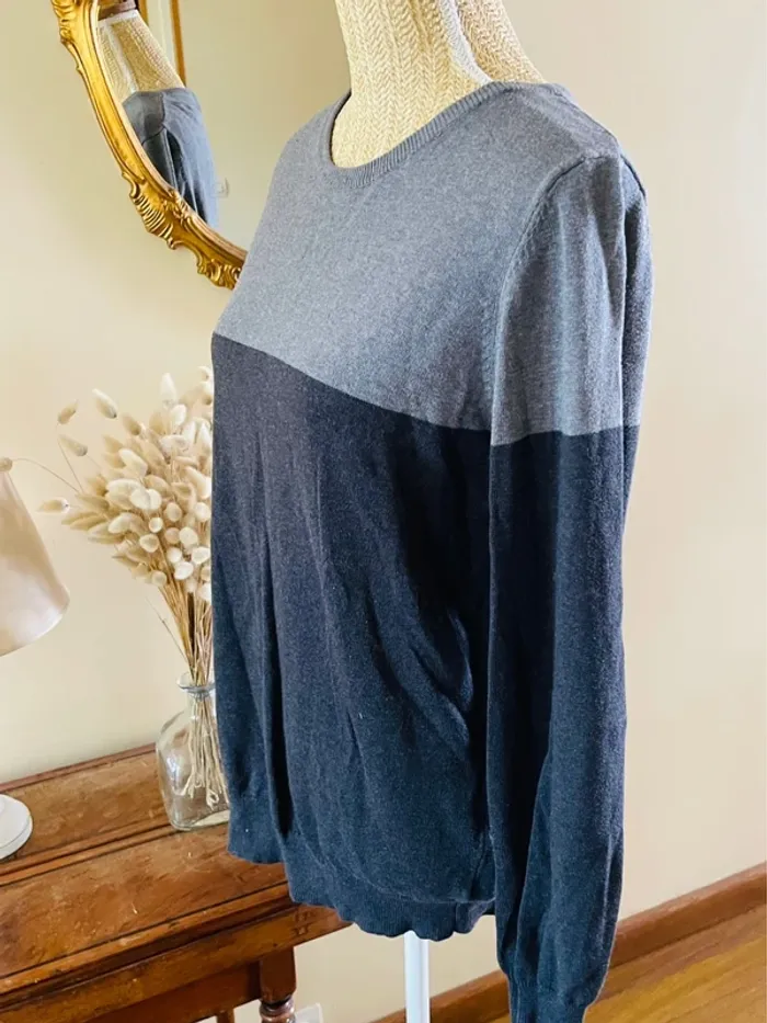 sublime Pull bicolore homme gris fonce et gris clair col rond manches longues livergy - photo numéro 4