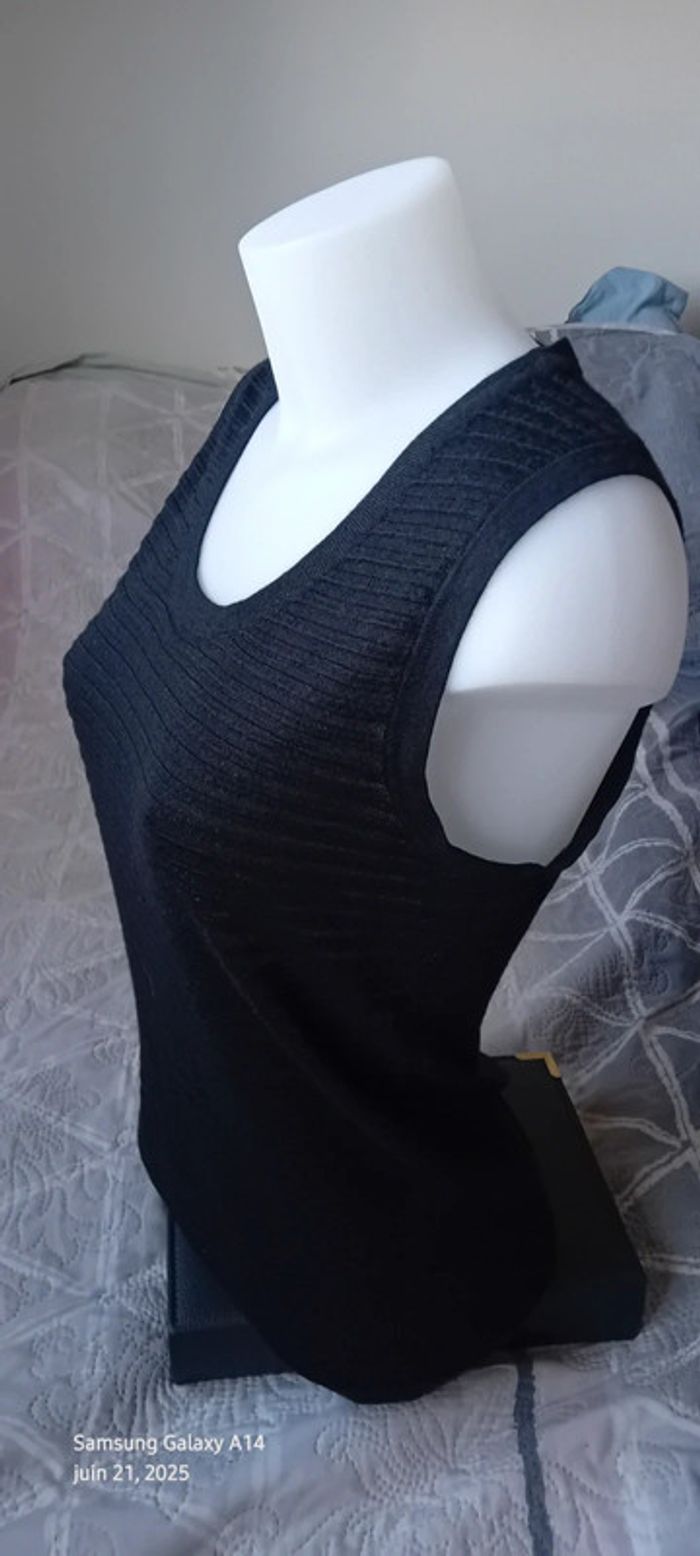 Débardeur long aspect laine avec rayures col rond noir femme M source - photo numéro 7