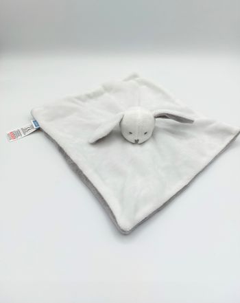 Doudou plat lapin blanc dessous gris JACADI TTBE